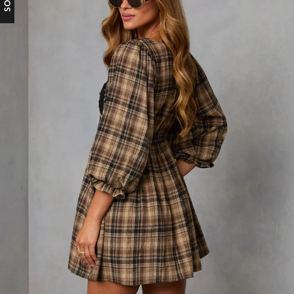 Vici Ajah Plaid Lace Bust Mini Dress - Picture 2 of 5